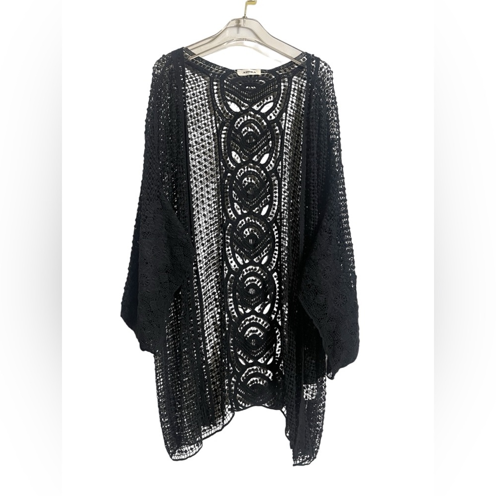 ADORA Black Open-Knit Crochet Kimono